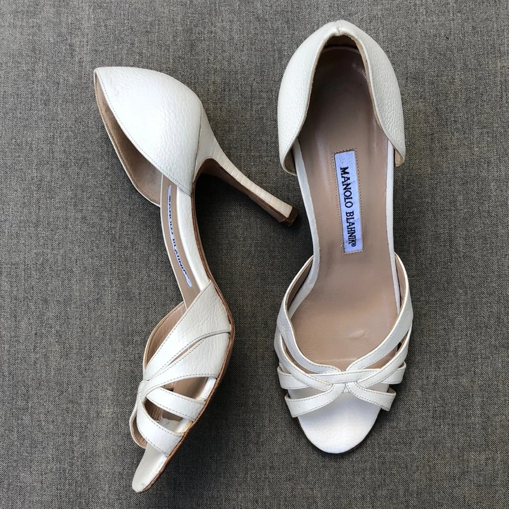 Manolo Blahnik Cream Strappy Heels - Picture 1 of 9